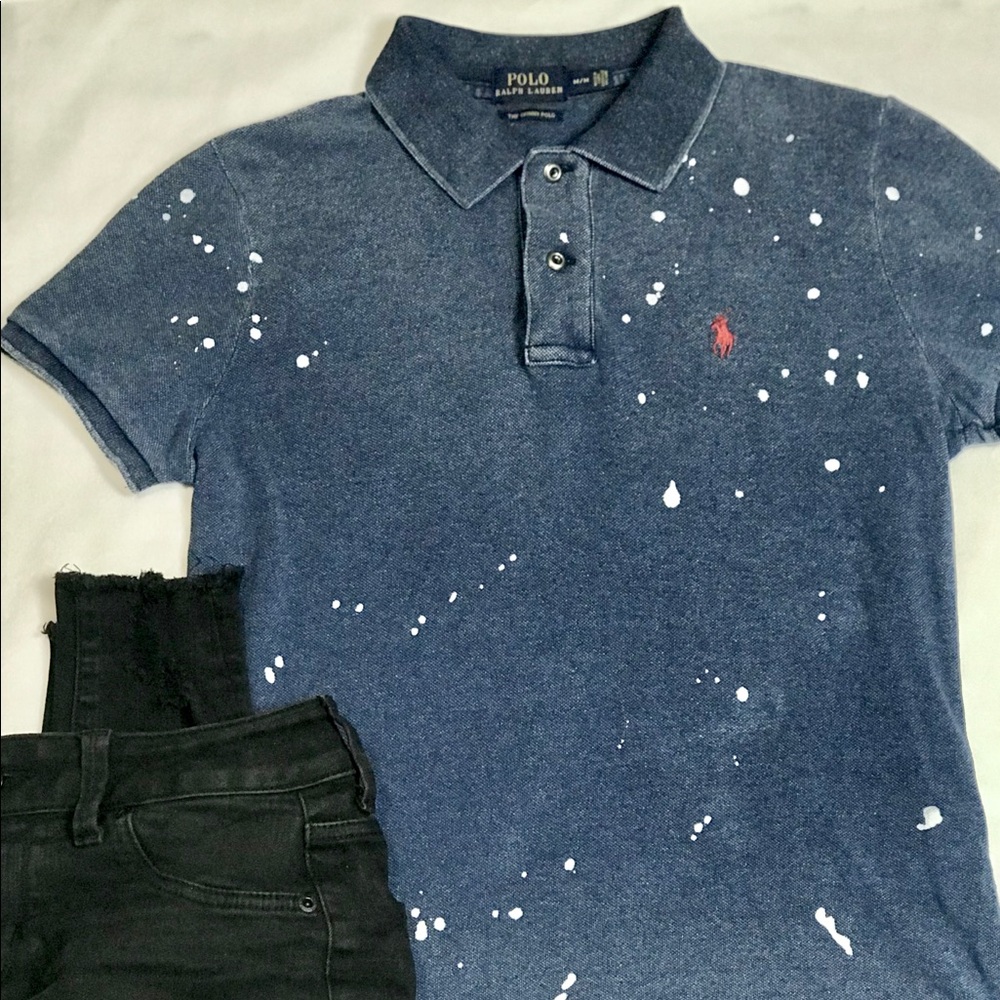 Polo by Ralph Lauren Denim Blue Splatter Polo Shirt